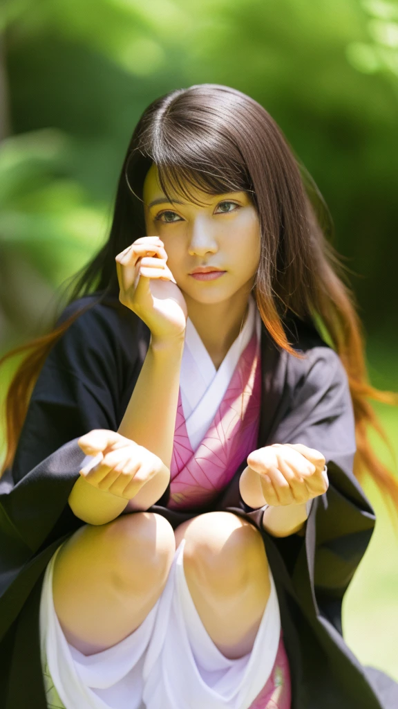 Cute Japanese woman, (16 years old), (Very cute face: 1.3), White moist skin, Looking at the camera, Melancholy expression,
BREAK,
Idol,
BREAK,
(Wearing cute kimono: 1.3), (Highly revealing kimono), Very large earrings, Short length,
BREAK,
(Fighting pose: 1.3),
BREAK,
(Long hair), (Pink hair: 1.2), (Wavy hair), (Gradient hair: 1.3), (Red hair at the ends),
BREAK,
(Realistic: 1.3), Masterpiece, Perfect lighting, (Ultra-high resolution), (8K), (Very detailed: 1.4), (From the front), (Full body: 1.4), (Symmetrical: 1.2),
BREAK,
(Shibuya city in Japan: 1.2),
BREAK,
(Demon Slayer: 1.4),
BREAK,
(Kasumi Arimura: 1.4),