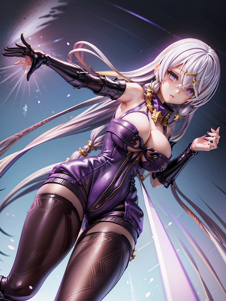 Big Breasts, Look straight ahead, Turn your body forward, Purple Bondage:1.8, Purple Dress, tights, Knee-high boots, Shorts:1.5, Low skin area, Perfect proportions, Older sister in her 20s