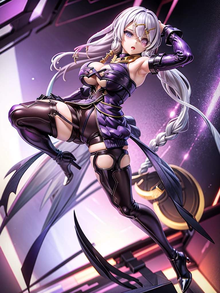 Big Breasts, Look straight ahead, Turn your body forward, Purple Bondage:1.8, Purple Dress, tights, Knee-high boots, Shorts:1.5, Low skin area, Perfect proportions, Older sister in her 20s