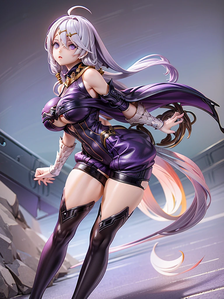 Big Breasts, Look straight ahead, Turn your body forward, Purple Bondage:1.8, Purple Dress, tights, Knee-high boots, Shorts:1.5, Low skin area, Perfect proportions, Older sister in her 20s