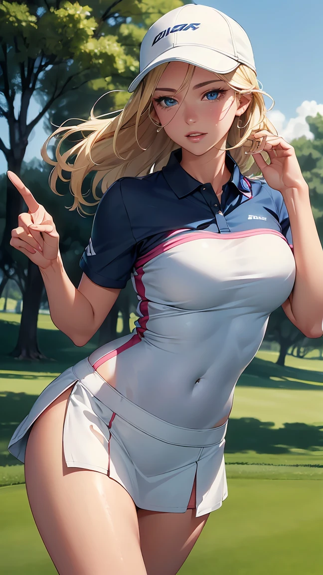 One Woman、beautiful girl、high school girl、Polo shirt、mini skirt、Tight Skirt、Sun visor、ponytail、Long Hair、Hit a nice shot、Golf course、Have golf clubs、golf bag、Next to me is a perverted caddy、A packed audience、Highest quality,、blonde、Golf Shot、Sweaty body、Very obscene smile、Professional Golfer、Black panties、Angle from directly below、US Open、Big smile、Spread your legs、Angle from directly below、Being seen at close range、Masturbating with a golf club in her crotch、severe convulsions、High speed finger masturbation