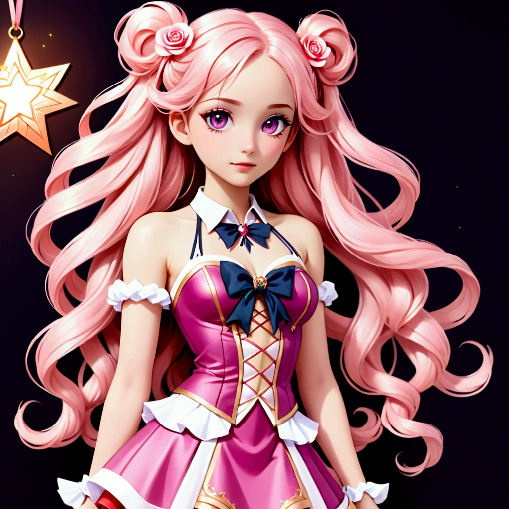 girl with (((deep magenta eyes and long, wavy pink hair))) ((styled in an elegant French braid)). (((She is slender, and , with small breasts))). Wearing a (((pink, gold, and rose gold color magical girl-themed outfit.))) The overall look is regal and ethereal, with magical glowing effects. cutesexy, , a hyperrealistic , hyperrealistic , realistic , seductive, smooth, beautiful alluring , ((magical girl)), (masterpiece), best quality, expressive eyes, perfect face ((Highest quality))、((8K))、(((8k wallpaper)))、ultra detailed, masterpiece, best quality, solo