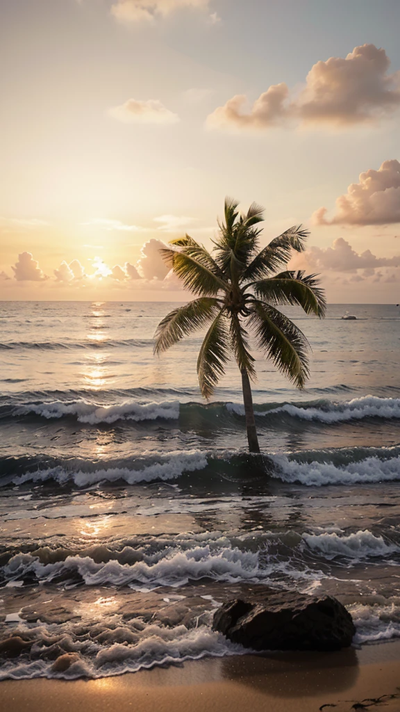 Beautiful Sunset, beach, sea, coconut tree, windy
