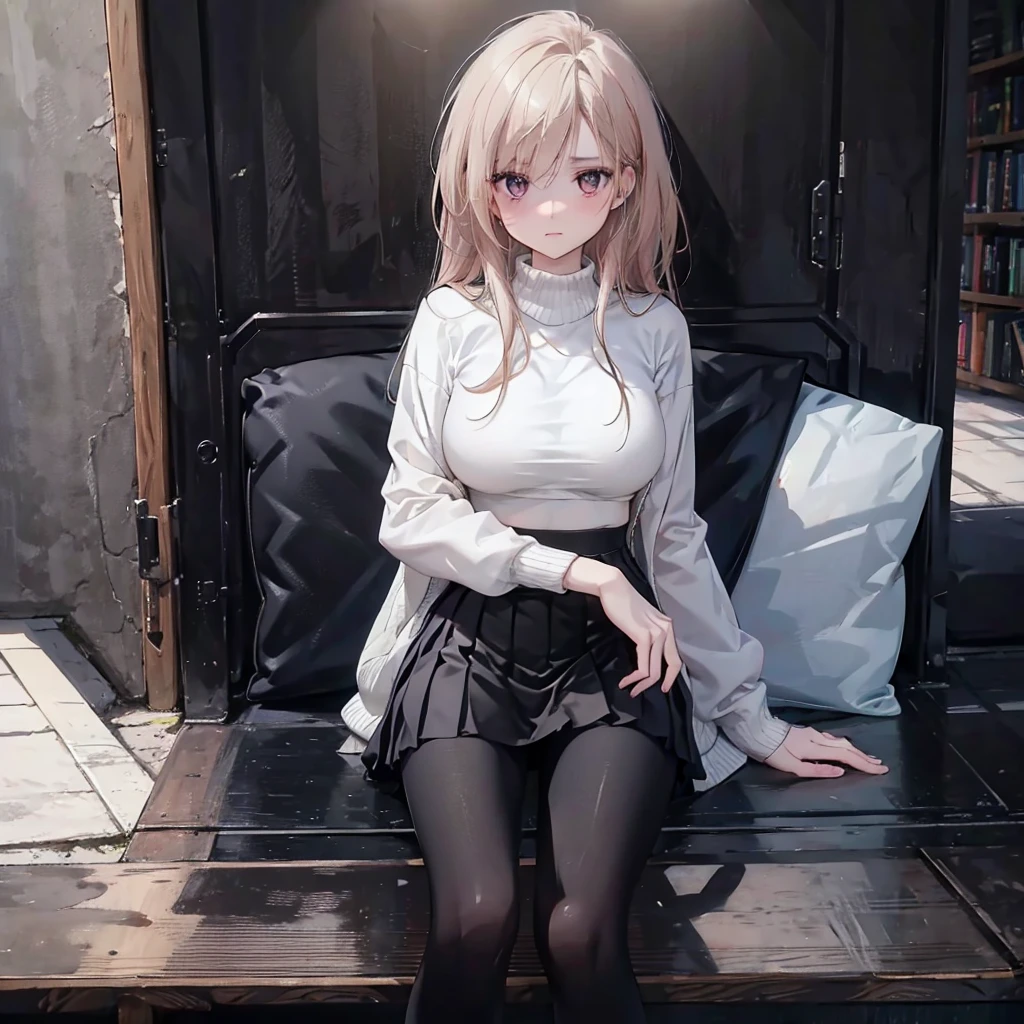 girl:1.3), Solitary, __body parts__ Delicate and realistic skin, Pale skin, Large target, Official Art, Unity 16K Wallpaper, Ultra Detailed, beauty, masterpiece, best quality, Awesome atmosphere, Calming color palette, A calm mood, Soft shadows, , charm，((Larger breasts))，，（(Black leggings)),sweater,blush，liquid，cute，Sportswear，Colorful，Short skirt