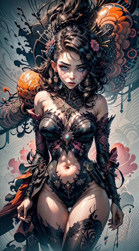 NSFW, official art, unity 8k wallpaper, ultra detailed, beautiful and aesthetic, masterpiece, best quality, (zentangle, mandala, tangle, entangle), (fractal art:1.3) , 1girl, extremely detailed, dynamic angle, cowboyshot, the most beautiful form of chaos, elegant, a brutalist designed, vivid colours, romanticism, by james jean, roby dwi antono, ross tran, francis bacon, michal mraz, adrian ghenie, petra cortright, gerhard richter, takato yamamoto, ashley wood, atmospheric, ecstasy of musical notes, streaming musical notes visible