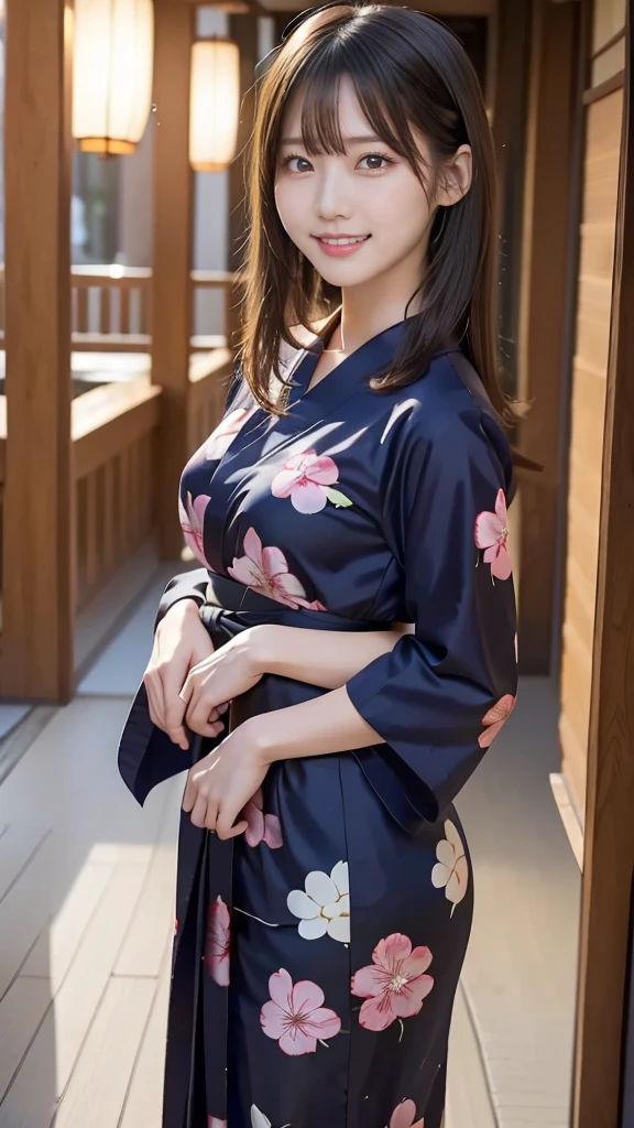 One girl, yukata, 20-year-old Japanese, beautiful, cute face, pretty face, neat, smiling, 8-head body, height 165cm, weight 48kg, bust 83cm, waist 60cm, hips 82cm, selfie