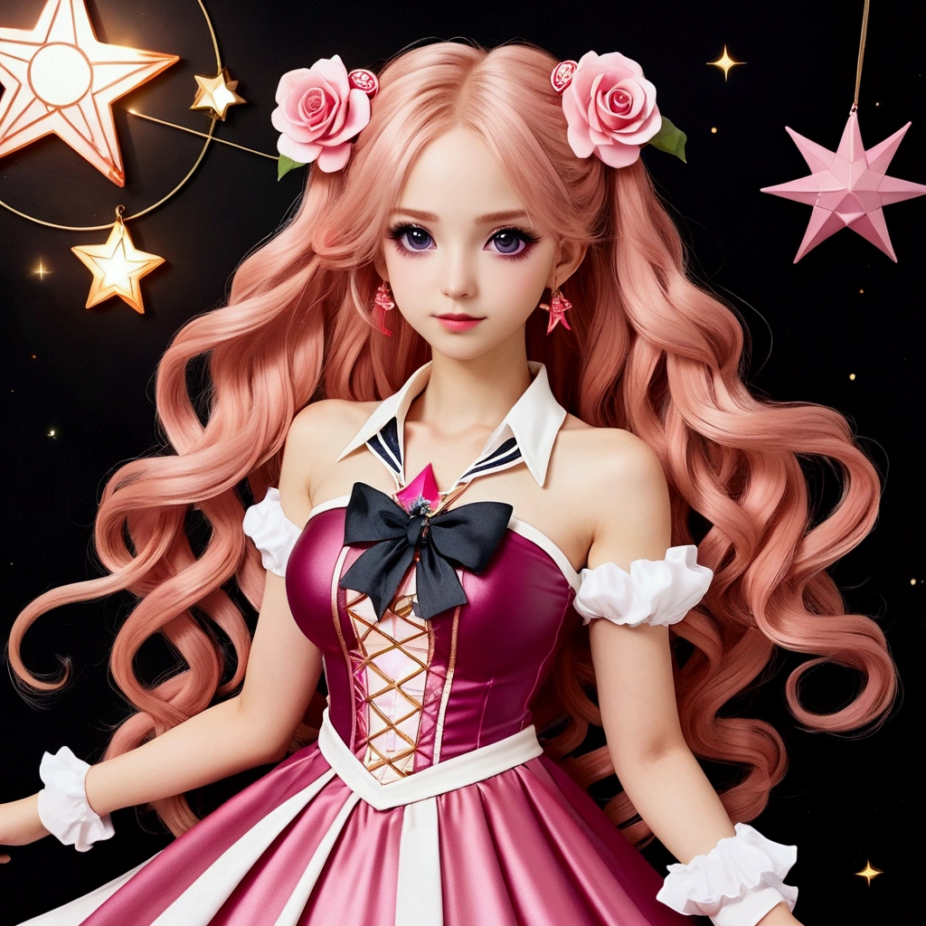 girl with (((deep magenta eyes and long, wavy pink hair))) ((styled in an elegant French braid)). (((She is slender, and , with small breasts))). Wearing a (((pink, gold, and rose gold color magical girl-themed outfit.))) The overall look is regal and ethereal, with magical glowing effects. cutesexy, , a hyperrealistic , hyperrealistic , realistic , seductive, smooth, beautiful alluring teen, ((magical girl)), (masterpiece), best quality, expressive eyes, perfect face ((Highest quality))、((8K))、(((8k wallpaper)))、ultra detailed, masterpiece, best quality, solo