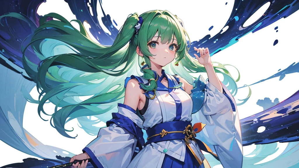 (Highest quality)　(4K)　(8k)　(High resolution)　(masterpiece:1.2)　(Super detailed)　One girl　Sanae Kochiya　(White Background)　Standing posture　Serious