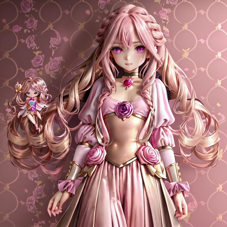 girl with (((deep magenta eyes and long, wavy pink hair))) ((styled in an elegant French braid)). (((She is slender, and , with small breasts))). Wearing a (((pink, gold, and rose gold color magical girl-themed outfit.))) The overall look is regal and ethereal, with magical glowing effects. cutesexy, , a hyperrealistic , hyperrealistic , realistic , seductive, smooth, beautiful alluring teen, ((magical girl)), (masterpiece), best quality, expressive eyes, perfect face ((Highest quality))、((8K))、(((8k wallpaper)))、ultra detailed, masterpiece, best quality, solo