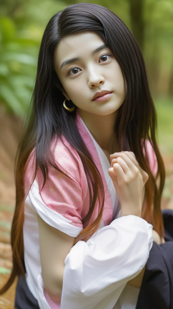 Cute Japanese woman, (), (Very cute face: 1.3), White moist skin, Looking at the camera, Melancholy expression,
BREAK,
Idol,
BREAK,
(Wearing cute kimono: 1.3), (Highly revealing kimono), Very large earrings, Short length,
BREAK,
(Fighting pose: 1.3),
BREAK,
(Long hair), (Pink hair: 1.2), (Wavy hair), (Gradient hair: 1.3), (Red hair at the ends),
BREAK,
(Realistic: 1.3), Masterpiece, Perfect lighting, (Ultra-high resolution), (8K), (Very detailed: 1.4), (From the front), (Full body: 1.4), (Symmetrical: 1.2),
BREAK,
(Shibuya city in Japan: 1.2),
BREAK,
(Demon Slayer: 1.4),
BREAK,
(Kasumi Arimura: 1.4),