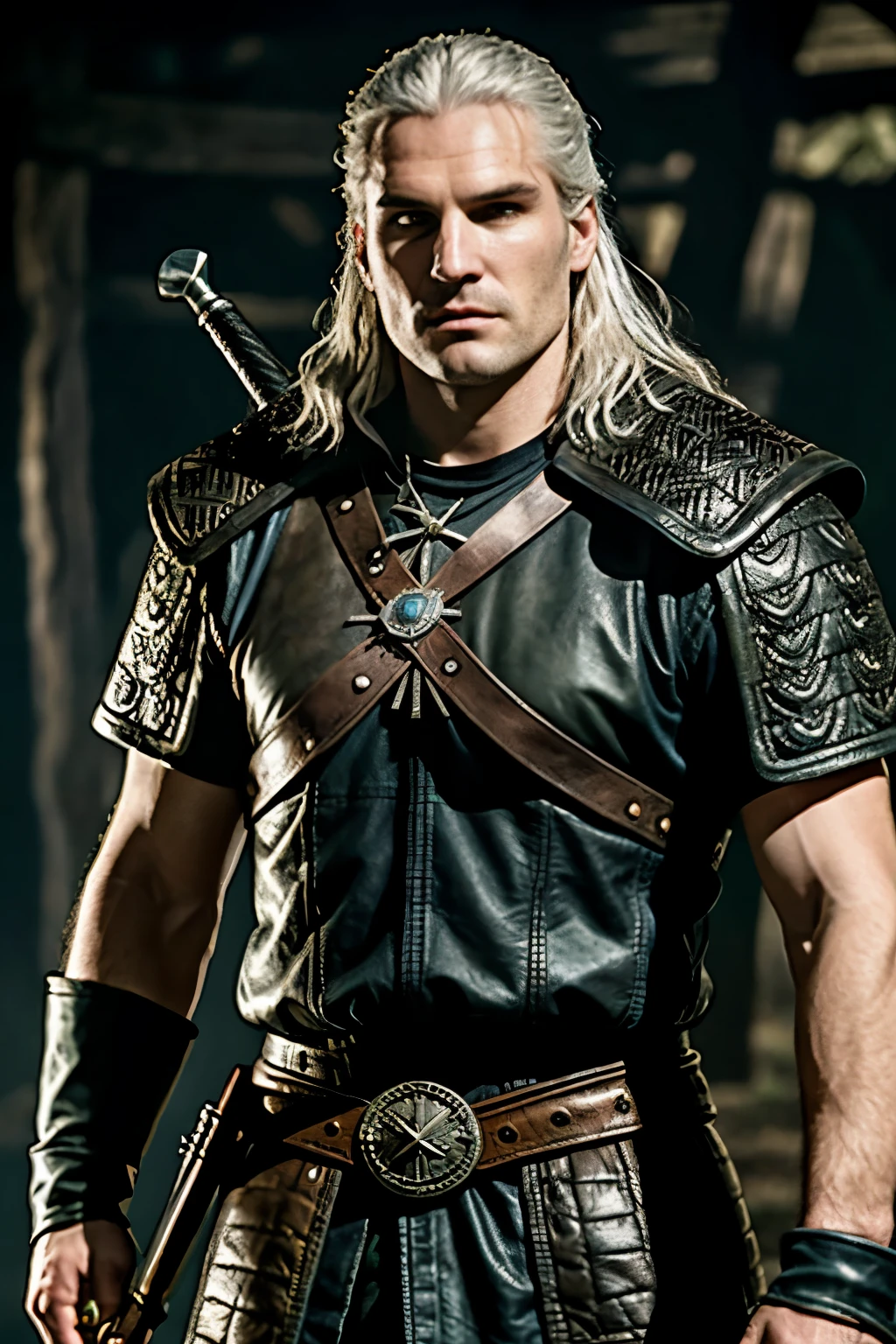 Geralt of Rivia from The Witcher (Game/Book/TV Character)make it more realistic cyber realistic

