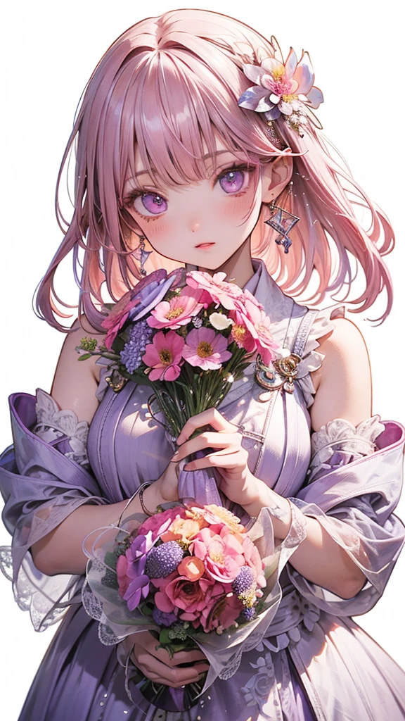 (ultra-Detailed Background, Detailed Background), Absurd, High resolution, Super detailed, Very detailed, One girl, yae miko, Pink Hair, Purple eyes, (bouquet:1.3), (Tangled:1.2), (Geometric:1.2),(colorful),
