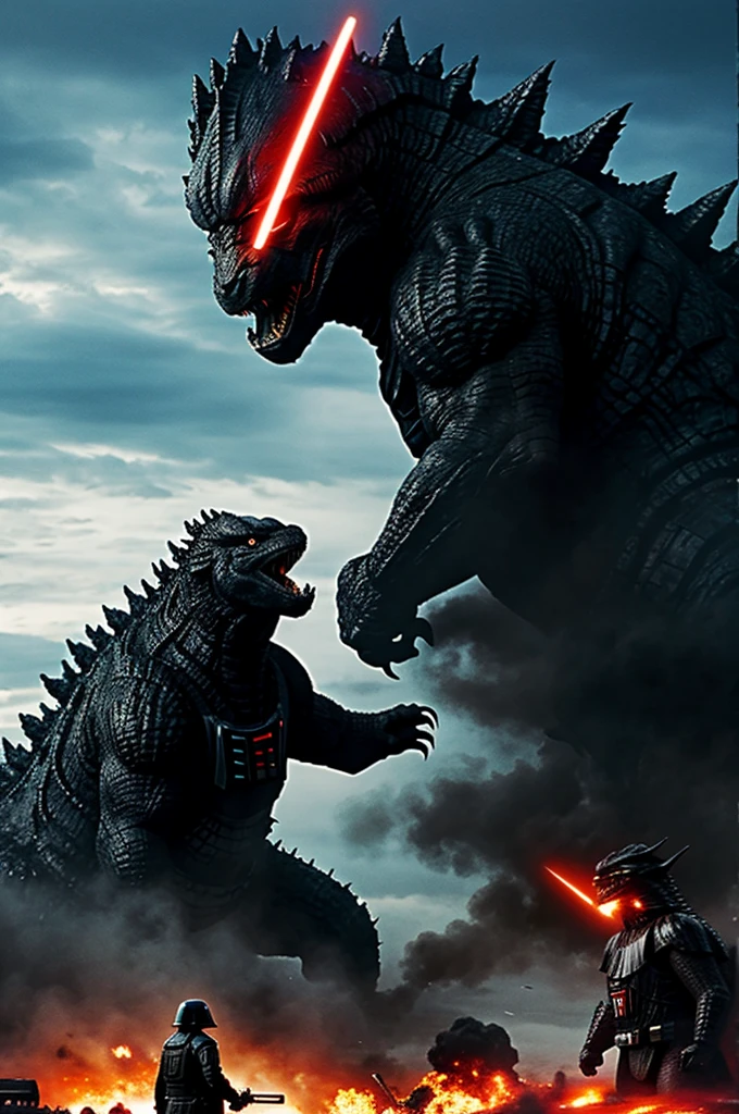 Godzilla behind darth vader