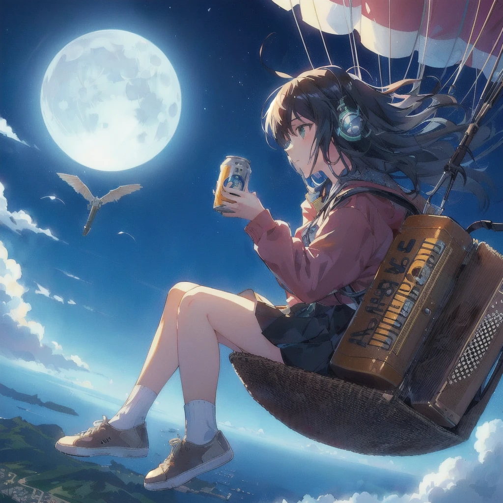 Anime girl flying on a paraglider with a backpack and a can of beer over the city and the sea, moon,4KAnime Wallpaper, Anime Wallpaper 4k, Anime Wallpaper4k, ( ( Makoto Shinkai ) ), hd Anime Wallpaper, Anime Wallpaper, Makoto Shinkai!, Makoto Shinkai!!, 80s anime style,Official artwork, makoto shinkai cyril rolando, 4K Manga Wallpapers, Anime Background