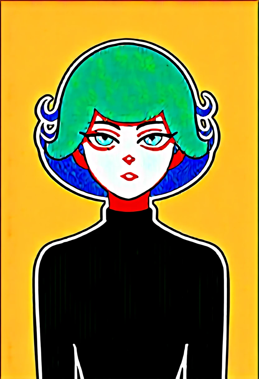 1 girl, Tatsumaki, black dress, long sleeves, green fur, green eyeball, short hair, Curly hair, realist, ultradetalle, 70mm lens, tanga visible, breasts marked by the dress, marked nipples, NSFW, tanga visible