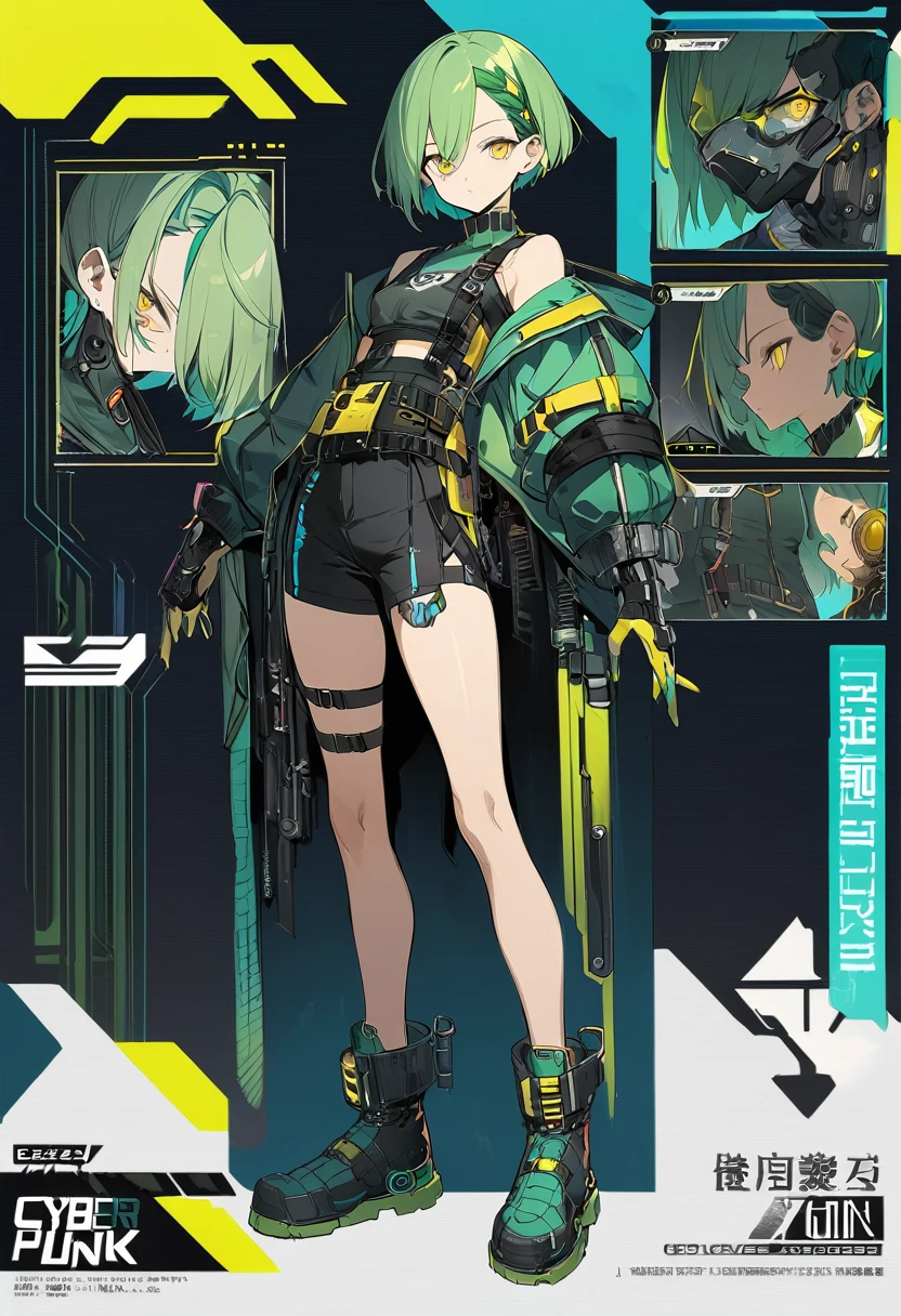 A masterpiece, highest quality:1.2, 1 anime boy, solo, anime character, extravagant cyberpunk outfit, idol, front and back reference sheet, full body, floral theme, detailed facial features, striking eyes, sharp nose, full lips, long eyelashes, complex hairstyle, dynamic pose, atmospheric lighting, vibrant colors, neon accents, detailed textures, glossy surfaces, digital art, concept art, illustration, professional 3D render