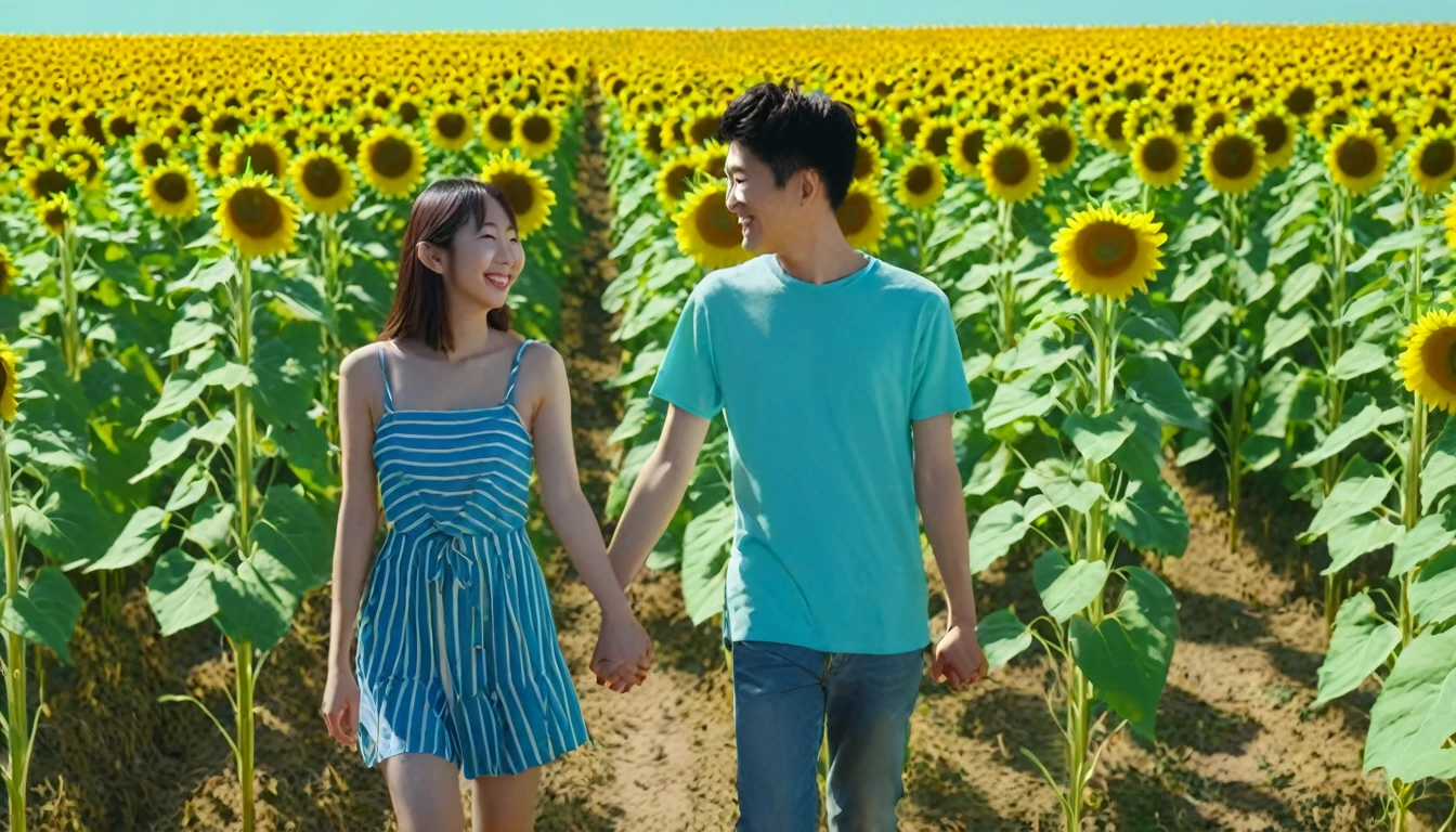 {
"prompt": "A young Japanese woman and a young man smiling and holding hands in a sunny flower field. They are dressed in casual clothes, and the background is filled with colorful flowers under a clear blue sky. The atmosphere is joyful and vibrant.",
"size": "1024x1792",
"n": 1,
"seed": 1676224678
}