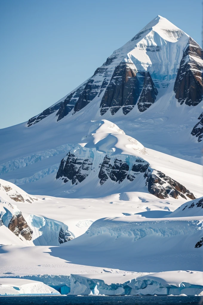 snowy mountain, Antarctica, use as few lines and colors as possible
