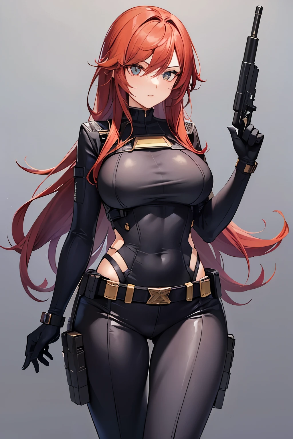 Fix the eyes Lila, the Galactic Gunslinger
Weapon of Choice: Plasma Revolvers
Hair Color: Fiery red, styled in loose waves
Skin Color: Olive-toned with faint freckles
Body Type: Athletic with a curvaceous figure
Eye Color: Piercing amber
Accessories: Dual holsters for plasma revolvers, ornate belt with ammunition cartridges
Clothes: Form-fitting space suit modified for agility and combat
Clothes Color: Midnight blue with silver accents
Height: 5'9"
Age: 30
Gender: Female
Planet: Hyperion
Race: Human (Born on a space-faring colony)