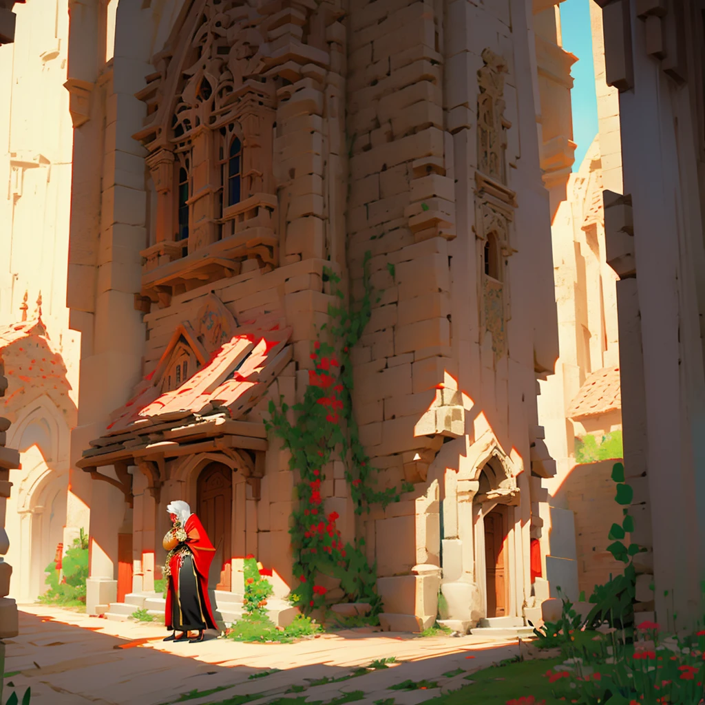 medieval fantasy capital's town  entrance at outskirts, red, white and black enigmática, secured with  Royal guards, anime Style ilustración, Creative and original , high quality, realistic , 