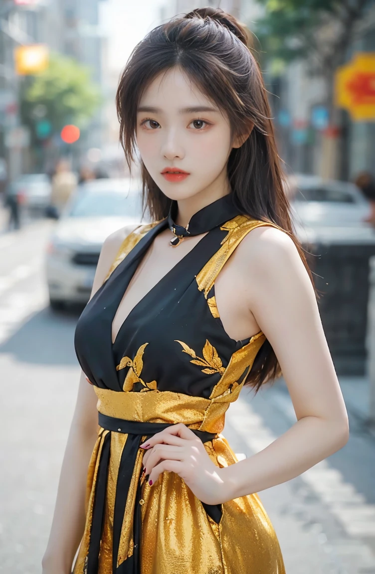 araffe woman in a black and yellow dress posing for a picture, dilraba dilmurat, blackpink jennie, high quality fanart, official fanart, @mariomaniacdude, 8k artgerm bokeh, cute korean actress
