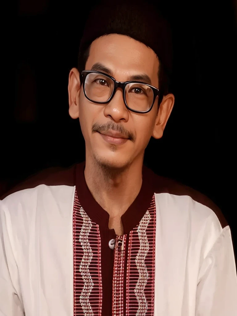 Realistic 4D caricature with a big head of an Indonesian man aged 30yo wearing a sweater, jeans, sneakers, sitting with his hand on his chin, black and silver gradient background,Pixar style,3D rendering,uhd,16K ((best quality)), ((masterpiece)), (detailed),