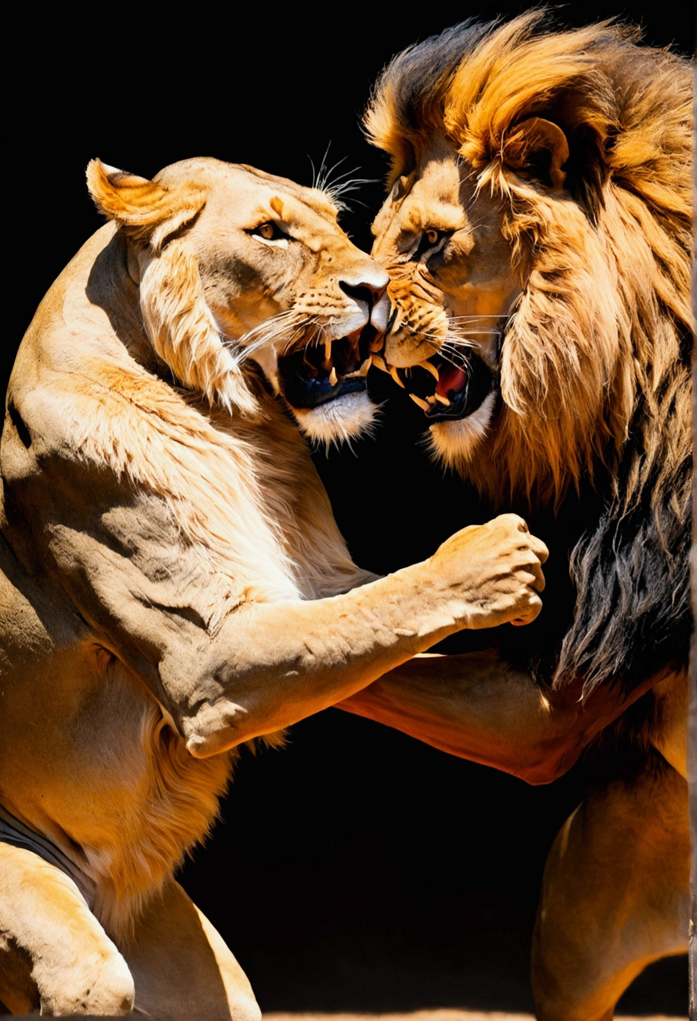 A man fight of lion,