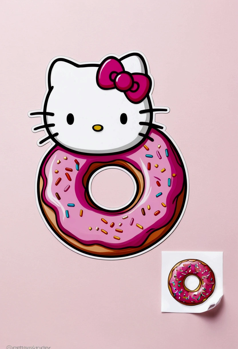 Adesivo da Hello kitty com um donut, White background 