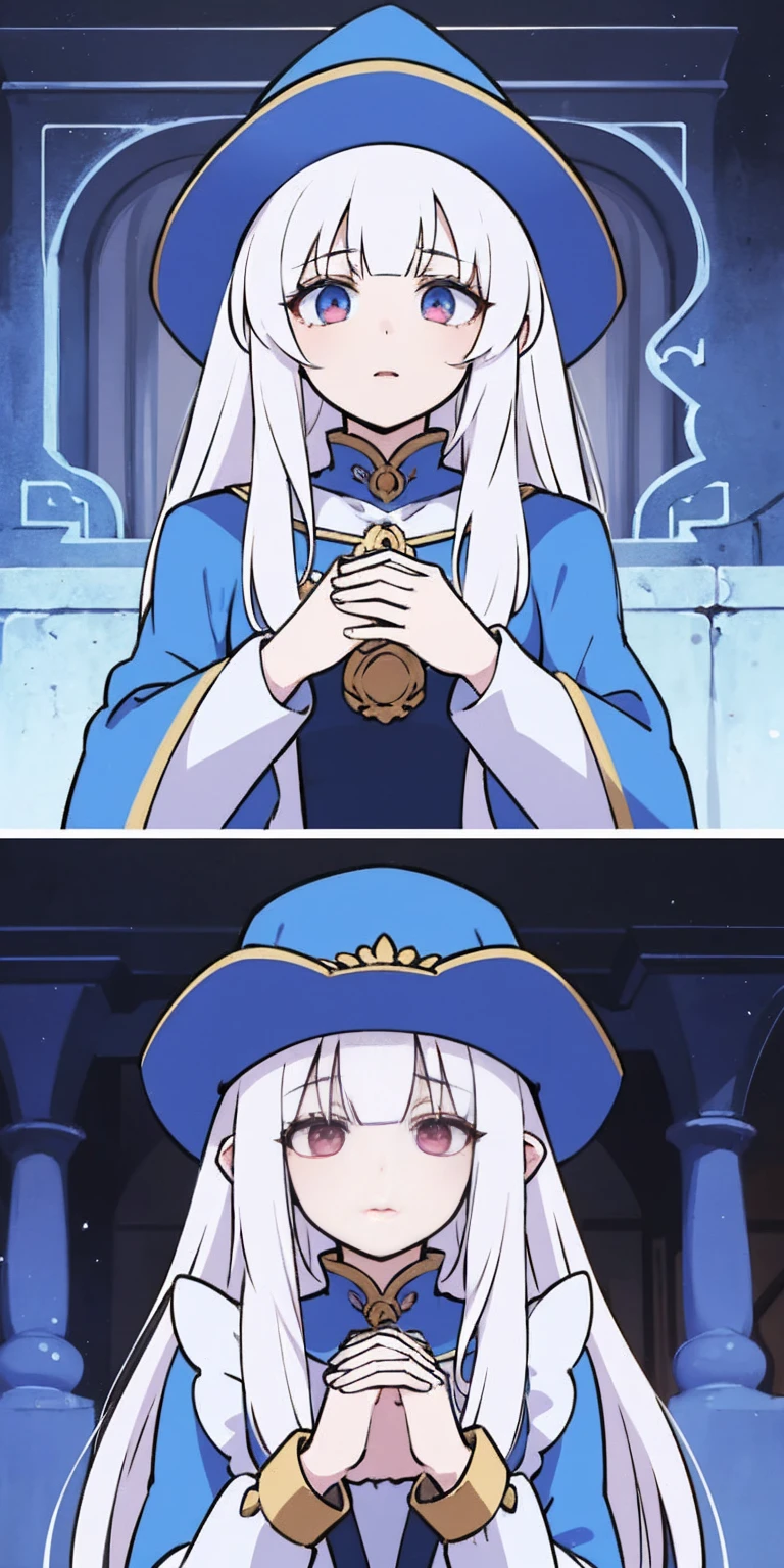 blue wizard hat, Handcuffs on their hands, With a collar around the neck, Princess Nina and Pirotess both together