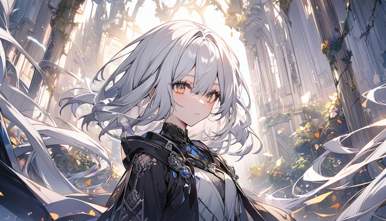 mysterious。White Hair Girl。Detailed Background。