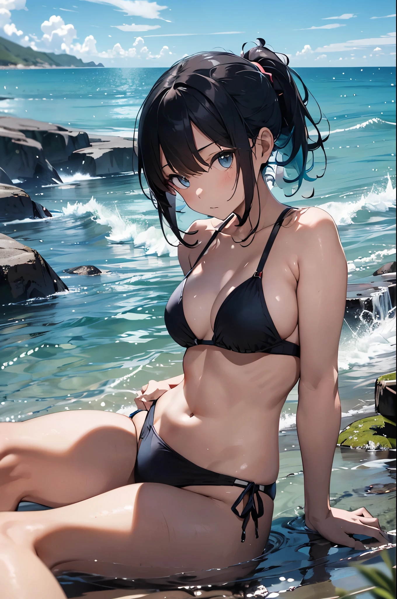 High resolution,topless、
One beautiful young woman,Light blue hair、ponytail、
(Soft Saturation:1.3), (Fair skin:1.2),
(ultra-Detailed Background, Detailed Background), Bokeh,
break'Portrait of a smiling girl.,
When viewed from the front, The composition is symmetrical,
Looking straight at you with serious eyes,
break Swimwear, White Bikini, Center of chest,
Outdoor, Sea surface, null, sunlight,Summer beach, Sandy Beach,
Strong light, Front lighting,
(:1.3), (Cowboy Shot:1.2),
Front brake angle,
View your audience,
Dynamic pose,
sitting on the beach
Seaweed、Seaweed、Seaweed、Seaweed、Seaweed、Seaweed、Seaweed、