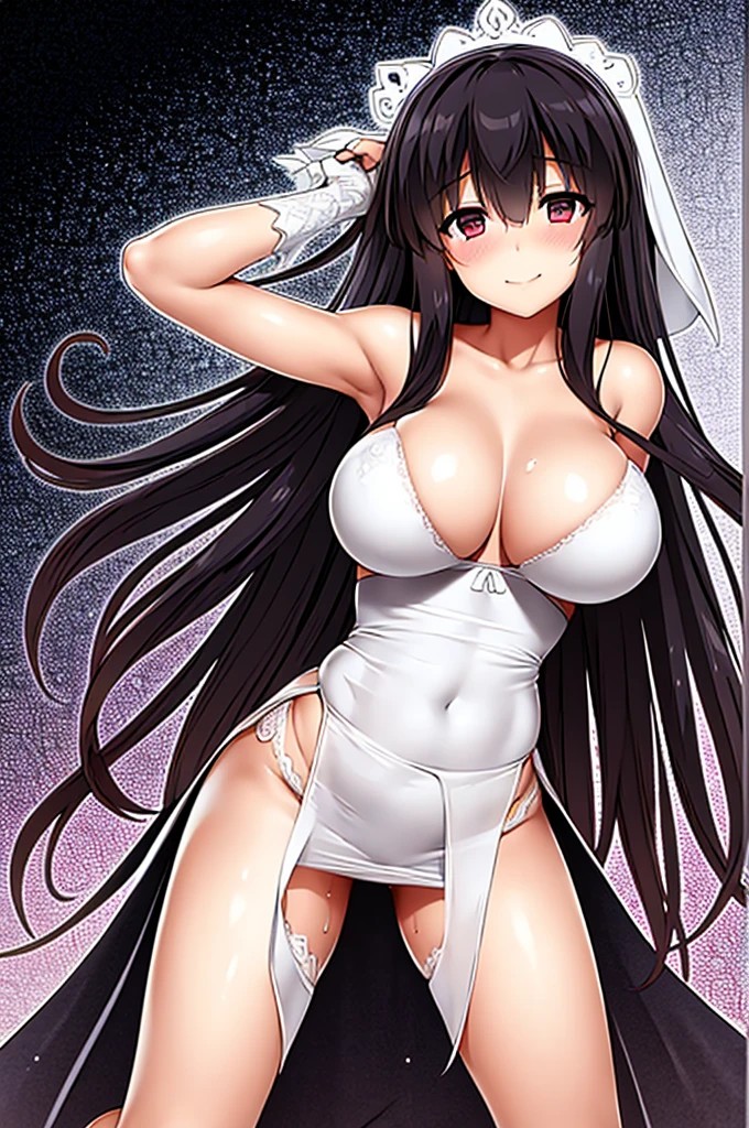 wedding dress、wedding veil、Black Hair、smile、solo girl、Thighs、restrained by tentacles、Leg spread、SEX and tentacle、flesh wall、Mucueat wall、Being lifted by tentacles、woman on top、vaginale,sex、garter belt、skirt