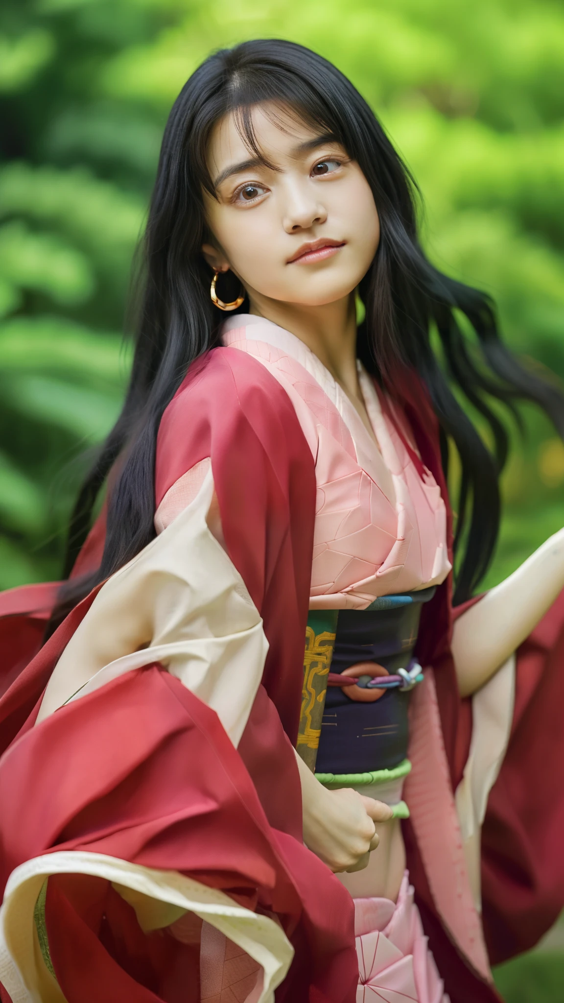 Cute Japanese woman, (************), (Very cute face: 1.3), White moist skin, Looking at the camera, Melancholy expression,
BREAK,
Idol,
BREAK,
(Wearing cute kimono: 1.3), (Highly revealing kimono), Very large earrings, Short length,
BREAK,
(Fighting pose: 1.3),
BREAK,
(Long hair), (Pink hair: 1.2), (Wavy hair), (Gradient hair: 1.3), (Red hair at the ends),
BREAK,
(Realistic: 1.3), Masterpiece, Perfect lighting, (Ultra-high resolution), (8K), (Very detailed: 1.4), (From the front), (Full body: 1.4), (Symmetrical: 1.2),
BREAK,
(Shibuya city in Japan: 1.2),
BREAK,
(Demon Slayer: 1.4),
BREAK,
(Kasumi Arimura: 1.4),