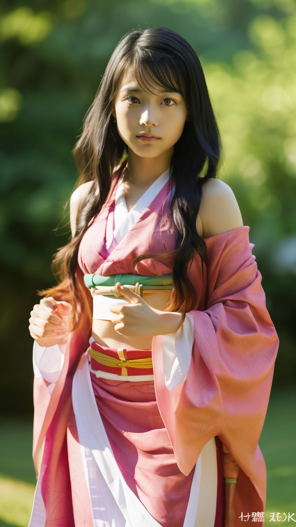 Cute Japanese woman, (************), (Very cute face: 1.3), White moist skin, Looking at the camera, Melancholy expression,
BREAK,
Idol,
BREAK,
(Wearing cute kimono: 1.3), (Highly revealing kimono), Very large earrings, Short length,
BREAK,
(Fighting pose: 1.3),
BREAK,
(Long hair), (Pink hair: 1.2), (Wavy hair), (Gradient hair: 1.3), (Red hair at the ends),
BREAK,
(Realistic: 1.3), Masterpiece, Perfect lighting, (Ultra-high resolution), (8K), (Very detailed: 1.4), (From the front), (Full body: 1.4), (Symmetrical: 1.2),
BREAK,
(Shibuya city in Japan: 1.2),
BREAK,
(Demon Slayer: 1.4),
BREAK,
(Kasumi Arimura: 1.4),