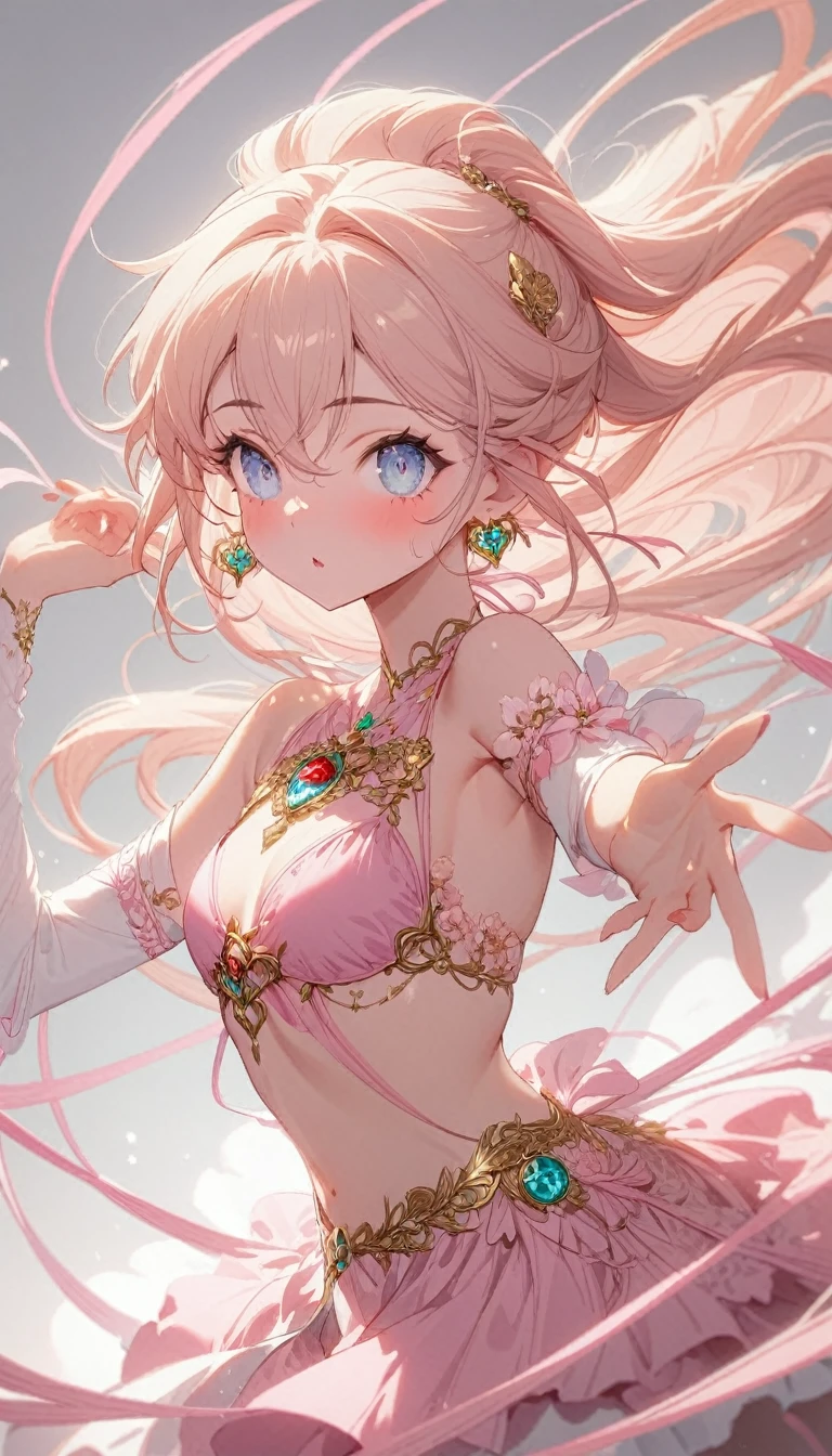 (masterpiece, Highest quality, so beautiful, Super detailed), Intricate details, vision, vision’s not just a cutie, Pink Bikini, whole body, Raise one arm.