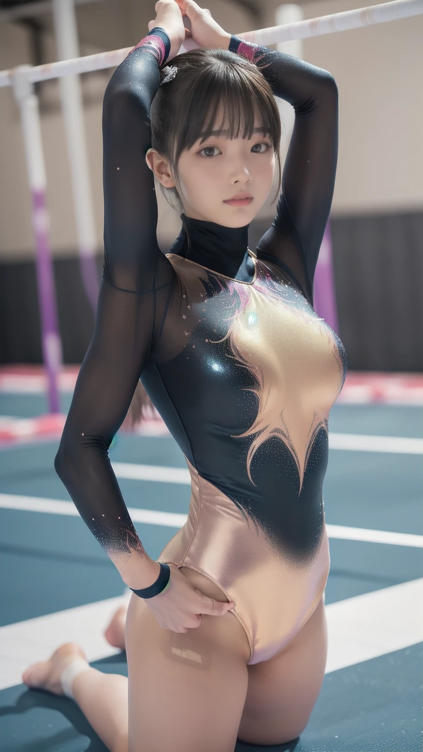 Asakura Minami, Asakura MinamiがCowgirlで性交する, (((realistic, highest quality, High resolution, real women pictures:1.1))), (((Wearing a long sleeve leotard for gymnastics competitions:1.4)), (Asakura Minamiが白レオタード姿でCowgirl性交をする:1.5), (slender body shape:1.8), Cowgirlで性交する女子中学生, (anatomically correct:1.3), ｢Asakura Minami｣hairstyle, (White leotard with too thin fabric:1.2), 膣に陰茎を挿入するCowgirlポーズ, curved body, not wearing underwear, 大きく股を開いてCowgirl, Her white leotard gets wet with sweat and sticks to her skin.., Detailed depiction of the vagina, beautiful thighs, Huge penis pushed into vagina, ｢Asakura Minami｣, nose too small, toned stomach,  beautiful girlが着衣セックスをする, saddle, sensitive nipples, Cowgirl, Girl Straddling Man, (normal limb), Too cute small face, The whole body is wet with sweat, put your hands behind your head, Don&#39;Don&#39;t show your nostrils, realistic, vagina is wet, lips slightly open, (anatomically correct:1.2), ｢Asakura Minami｣&#39;s vagina sucks penis, 16 year oldgirl, Minami Asakura