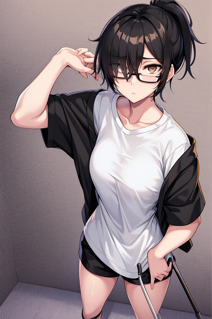masterpiece, best quality,anime style, 1 girl,(((slender body))), (((small eyes,small breast))),(((baseball uniform,glasses))),((((cum)))), (beautiful face), (((short hair))), (((straight hair))), ((((black hair)))),detailed beautiful skin, (perfect hands, perfect anatomy)