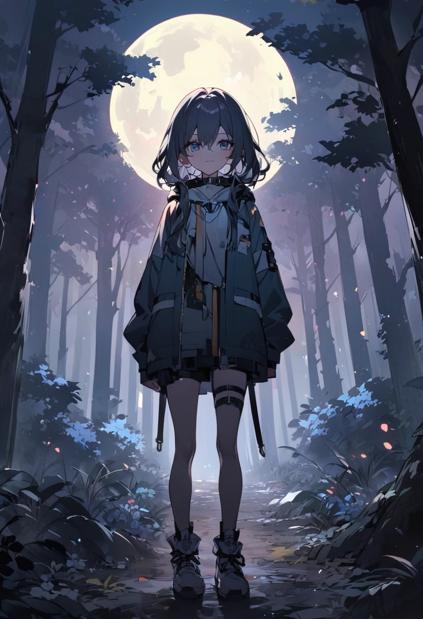 Teen in the woods under full moon