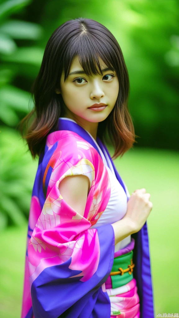 Cute Japanese woman, (16 years old), (Very cute face: 1.3), White moist skin, Looking at the camera, Melancholy expression,
BREAK,
Idol,
BREAK,
(Wearing cute kimono: 1.3), (Highly revealing kimono), Very large earrings, Short length,
BREAK,
(Fighting pose: 1.3),
BREAK,
(Long hair), (Pink hair: 1.2), (Wavy hair), (Gradient hair: 1.3), (Red hair at the ends),
BREAK,
(Realistic: 1.3), Masterpiece, Perfect lighting, (Ultra-high resolution), (8K), (Very detailed: 1.4), (From the front), (Full body: 1.4), (Symmetrical: 1.2),
BREAK,
(Shibuya city in Japan: 1.2),
BREAK,
(Demon Slayer: 1.4),
BREAK,
(Kasumi Arimura: 1.4),