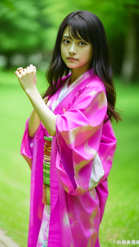 Cute Japanese woman, (16 years old), (Very cute face: 1.3), White moist skin, Looking at the camera, Melancholy expression,
BREAK,
Idol,
BREAK,
(Wearing cute kimono: 1.3), (Highly revealing kimono), Very large earrings, Short length,
BREAK,
(Fighting pose: 1.3),
BREAK,
(Long hair), (Pink hair: 1.2), (Wavy hair), (Gradient hair: 1.3), (Red hair at the ends),
BREAK,
(Realistic: 1.3), Masterpiece, Perfect lighting, (Ultra-high resolution), (8K), (Very detailed: 1.4), (From the front), (Full body: 1.4), (Symmetrical: 1.2),
BREAK,
(Shibuya city in Japan: 1.2),
BREAK,
(Demon Slayer: 1.4),
BREAK,
(Kasumi Arimura: 1.4),