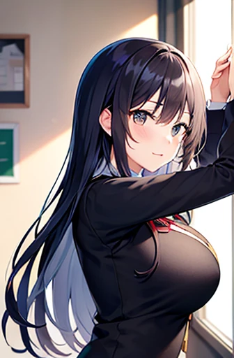 {masterpiece}, {Highest quality},One girl,School_uniform,Big Breasts、Long black hair