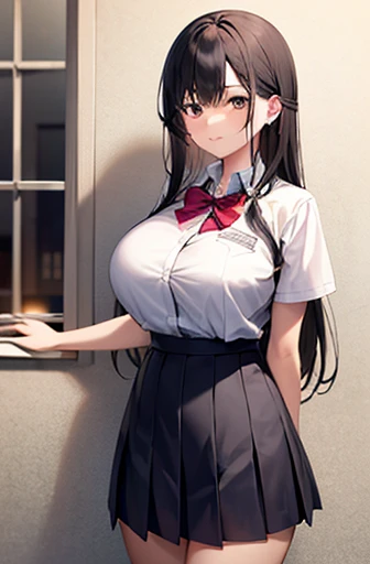 {masterpiece}, {Highest quality},One girl,School_uniform,Big Breasts、Long black hair