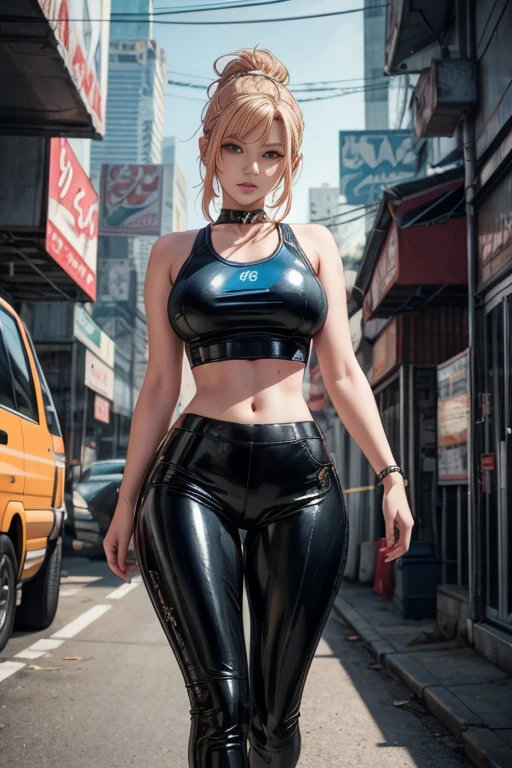 Sexy tomboy high school girl, 18 years old, seductive anime girl, latex pants, blue sports tank top that shows midriff, perfect. trending on artstation pixiv, thicc, trending on cgstation, extremely detailed artgerm, anime vibes, anime girl, cyberpunk anime girl, anime style 4 k, digital cyberpunk - anime art, digital cyberpunk anime art