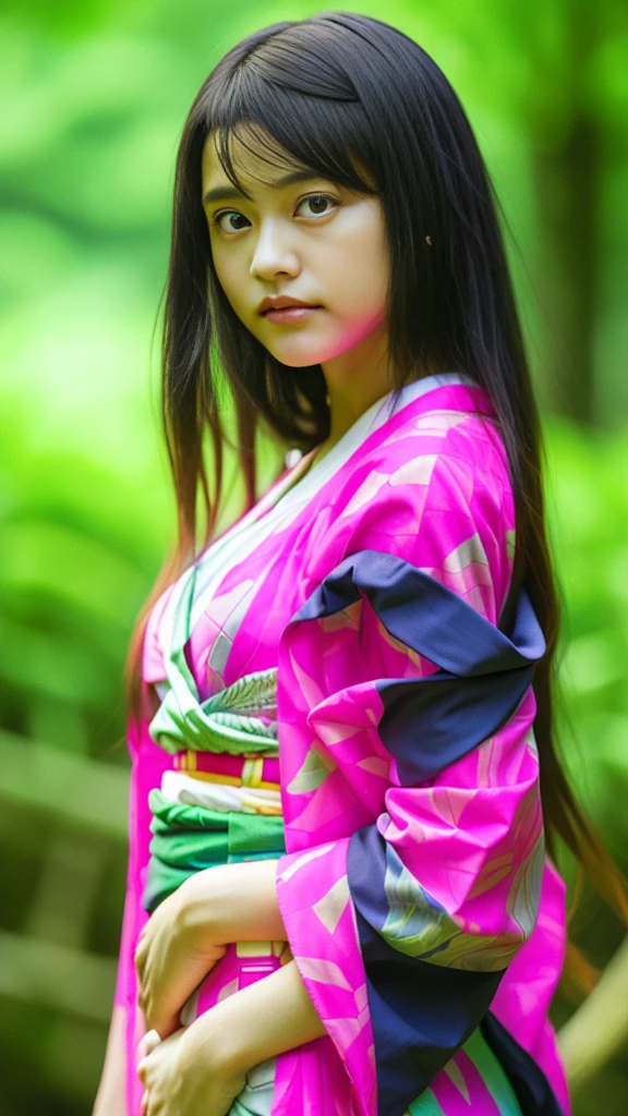 Cute Japanese woman, (16 years old), (Very cute face: 1.3), White moist skin, Looking at the camera, Melancholy expression,
BREAK,
Idol,
BREAK,
(Wearing cute kimono: 1.3), (Highly revealing kimono), Very large earrings, Short length,
BREAK,
(Fighting pose: 1.3),
BREAK,
(Long hair), (Pink hair: 1.2), (Wavy hair), (Gradient hair: 1.3), (Red hair at the ends),
BREAK,
(Realistic: 1.3), Masterpiece, Perfect lighting, (Ultra-high resolution), (8K), (Very detailed: 1.4), (From the front), (Full body: 1.4), (Symmetrical: 1.2),
BREAK,
(Shibuya city in Japan: 1.2),
BREAK,
(Demon Slayer: 1.4),
BREAK,
(Kasumi Arimura: 1.4),