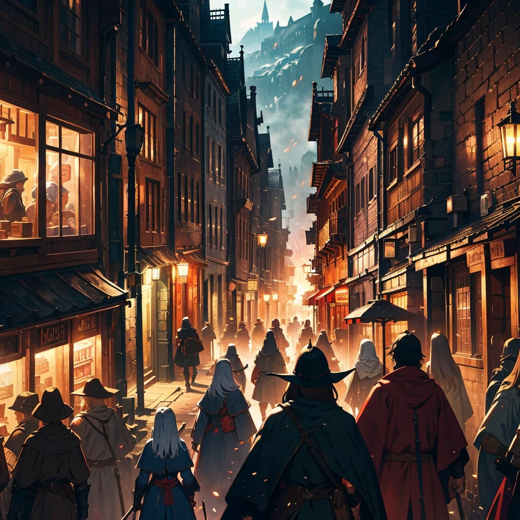 medieval fantasy capital's town streets, crowded, dark wood, red, White and black, all Time sets variety, and variety of details, anime Style ilustratión, Creative and original , high quality, realistic , detailed, perfect , 4k, Well steuctured
First person POV