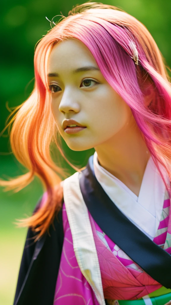 Cute Japanese woman, (16 years old), (Very cute face: 1.3), White moist skin, Looking at the camera, Melancholy expression,
BREAK,
Idol,
BREAK,
(Wearing cute kimono: 1.3), (Highly revealing kimono), Very large earrings, Short length,
BREAK,
(Fighting pose: 1.3),
BREAK,
(Long hair), (Pink hair: 1.2), (Wavy hair), (Gradient hair: 1.3), (Red hair at the ends),
BREAK,
(Realistic: 1.3), Masterpiece, Perfect lighting, (Ultra-high resolution), (8K), (Very detailed: 1.4), (From the front), (Full body: 1.4), (Symmetrical: 1.2),
BREAK,
(Shibuya city in Japan: 1.2),
BREAK,
(Demon Slayer: 1.4),
BREAK,
(Kasumi Arimura: 1.4),