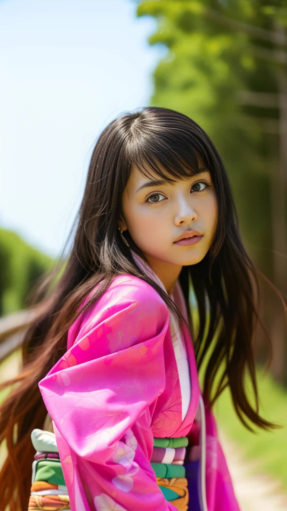 Cute Japanese woman, (16 years old), (Very cute face: 1.3), White moist skin, Looking at the camera, Melancholy expression,
BREAK,
Idol,
BREAK,
(Wearing cute kimono: 1.3), (Highly revealing kimono), Very large earrings, Short length,
BREAK,
(Fighting pose: 1.3),
BREAK,
(Long hair), (Pink hair: 1.2), (Wavy hair), (Gradient hair: 1.3), (Red hair at the ends),
BREAK,
(Realistic: 1.3), Masterpiece, Perfect lighting, (Ultra-high resolution), (8K), (Very detailed: 1.4), (From the front), (Full body: 1.4), (Symmetrical: 1.2),
BREAK,
(Shibuya city in Japan: 1.2),
BREAK,
(Demon Slayer: 1.4),
BREAK,
(Kasumi Arimura: 1.4),