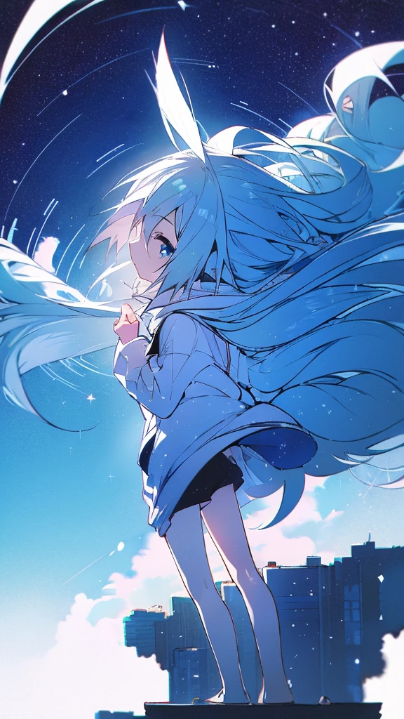 Seven-doppelganger shot,Anime style 4K,High quality anime art style,Standing painting,Splash ink background,Blue Themes、Pure white background,Buildings,Face close-up,Buildings,Moon and sun、Shining Star々,milky way,Facing forward,Clear eyes and nose,cute,beautiful,Thin legs,standing by the water, black hair, Blue eyes, girl, bob, front, cute,Long Hair,Whale flying in the blue sky,Buildings,whale,Black Hair,future,sunset,Sunset,Background center,profile,Long legs,Back view