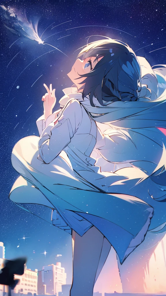 Seven-doppelganger shot,Anime style 4K,High quality anime art style,Standing painting,Splash ink background,Blue Themes、Pure white background,Buildings,Face close-up,Buildings,Moon and sun、Shining Star々,milky way,Facing forward,Clear eyes and nose,cute,beautiful,Thin legs,standing by the water, black hair, Blue eyes, girl, bob, front, cute,Long Hair,Whale flying in the blue sky,Buildings,whale,Black Hair,future,sunset,Sunset,Background center,profile,Long legs,Back view