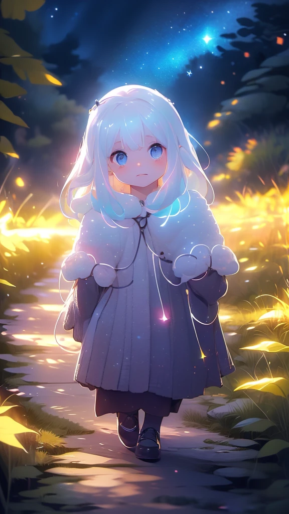((masterpiece))、((Highest quality))、((Realistic feel))、((landscape))、((A woolen path leading to the starry sky、Light color:1.6))、(Kitten silhouette、Volumetric Light)、Tilt Up、Pitch Black、heart、The heart is transparent、Moonlight shines、Immersion、The sky is high、The sky is wide、Falling Stars、Different dimension space、Fractal Art、Aurora Color Spectrum、Scheimpflug、Dim and dim、High Contrast、Super beautiful graphics